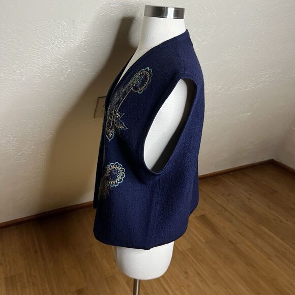 Koret Petites Vest Womens Large Blue 100% Wool Embroidered Paisley Print - Picture 7 of 9